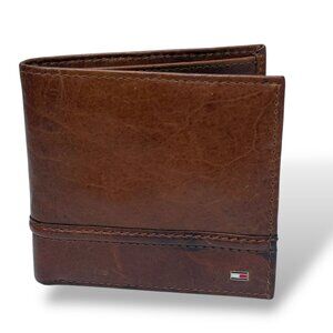 Tommy Hilfiger Mens Wallet Brown Leather RIFD Hipster Bi-Fold